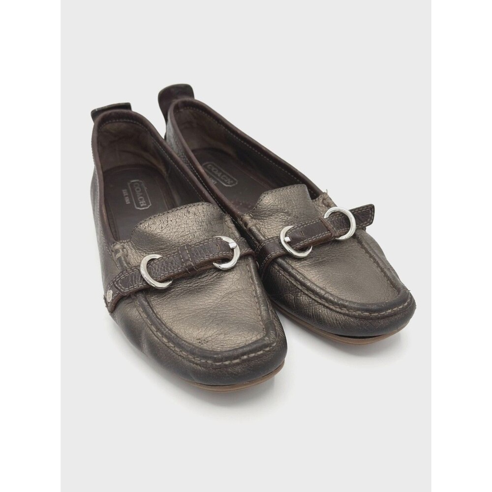 Coach Jillian Driving Shoes Leather Loafers Womens 10 Gunmetal Gray Metallic Moc